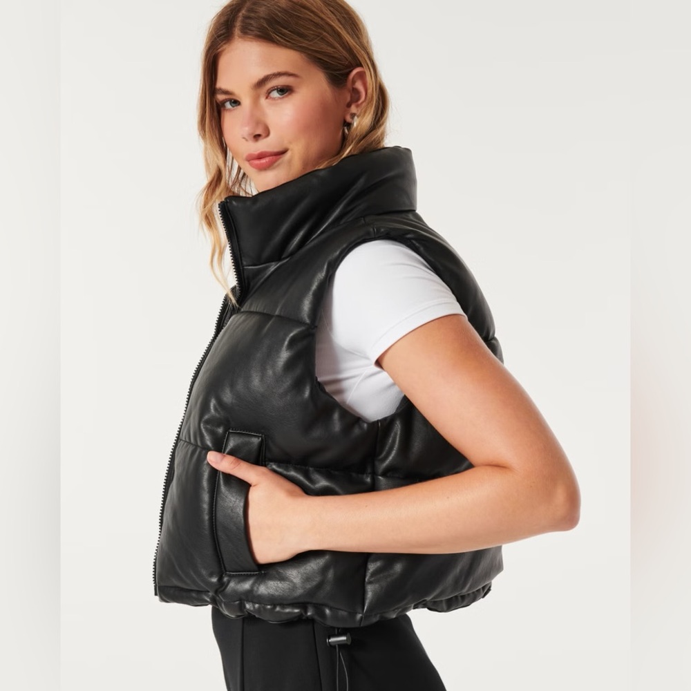 Hollister Ultimate Vegan Leather Mini Puffer Vest.